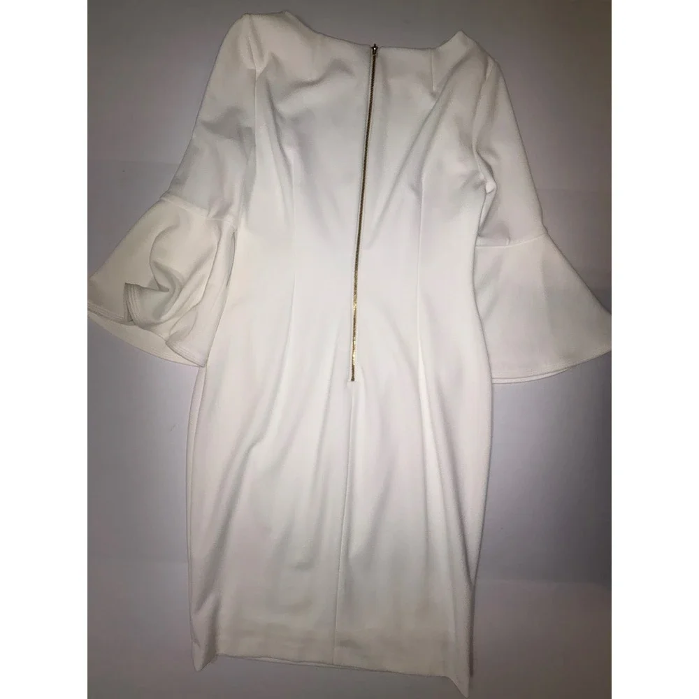 Calvin Klein White Bell Sleeve Sheath Dress‎ Size 6 - Picture 10 of 12